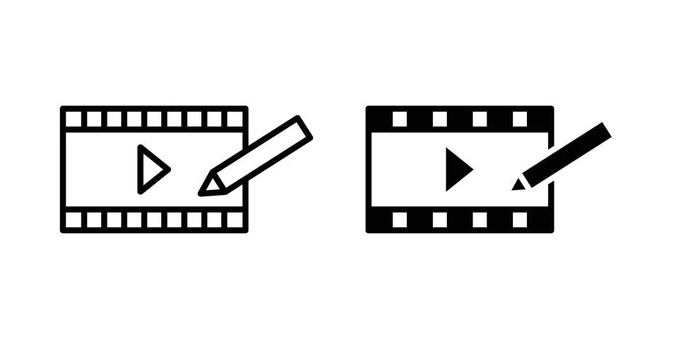Video editing icon solid, line, and editable vector set. Stock Illustration