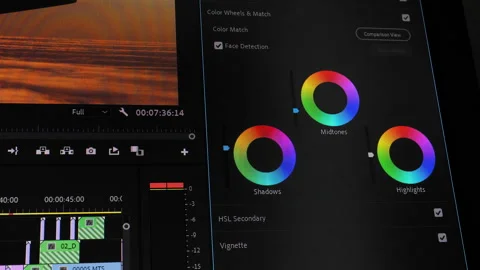 Video editing interface showing color wheels and timeline Stock Footage 308785410