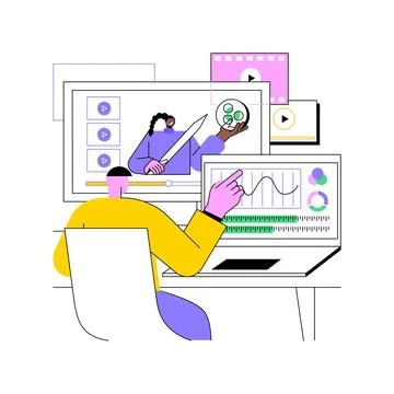 Video editing isolated cartoon vector illustrations. Illustrazione stock