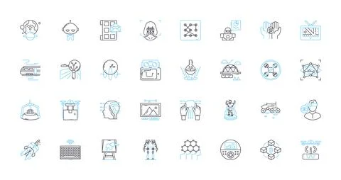 Video Editing linear icons set. Cutting, Splicing, Transitions, Animation, Sound Stock Illustration
