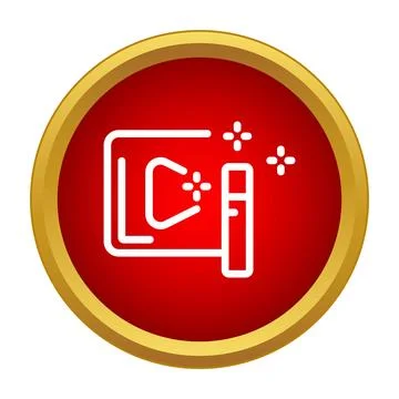 Video editing magic wand icon red button Stock Illustration