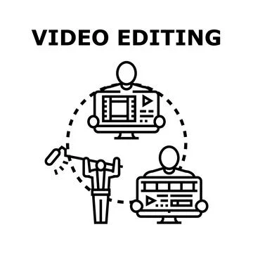 Video editing process creating content using software Stock Illustration