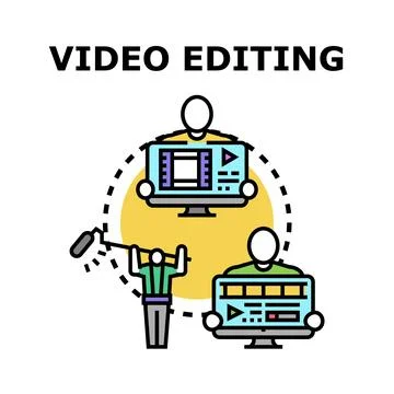 Video editing process creating content using software Stock Illustration