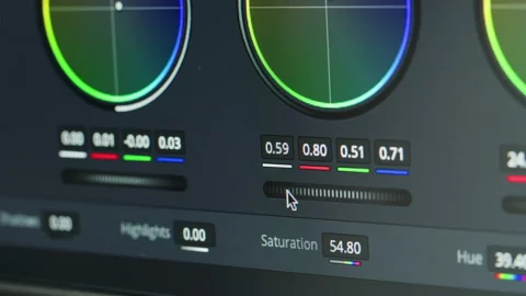 Video editing process, post production panel - closeup of color scopes in Stock Footage 232415770