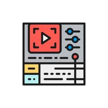 Video editing software, cinema production flat color line icon. Stock-Illustration