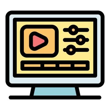 Video editing software displaying on computer monitor with controls and tim.. Illustrazione stock