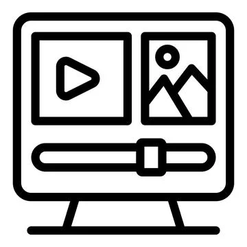 Video editing software displaying image and video content with timeline slide 스톡 일러스트