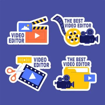 Video Editing Software with Flat Hand-Drawn Templates for Social Media Labe.. Stock Illustration