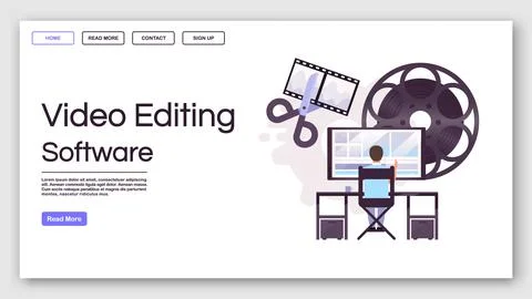 Video editing software landing page vector template Stock-Illustration