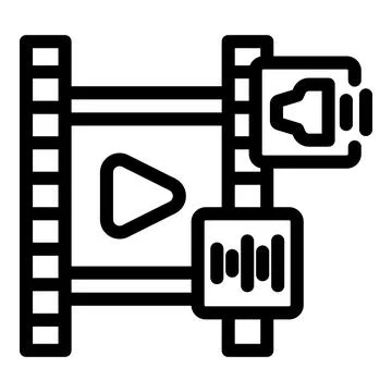 Video editing software processes audio and video tracks, featuring play butto Stock Illustration