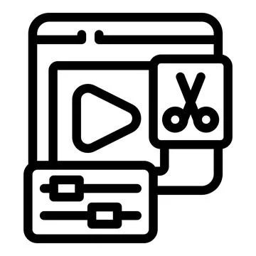 Video editing software showing cut tool, play button, and volume control Illustrazione stock
