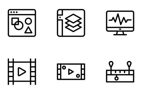 Video Editing Software UI and Multimedia Production Icon Set Stock-Illustration