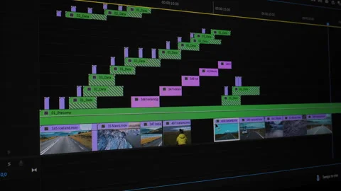 Video Editing Timeline with Clips and Tracks in Post-Production Interface Vidéo 318362063