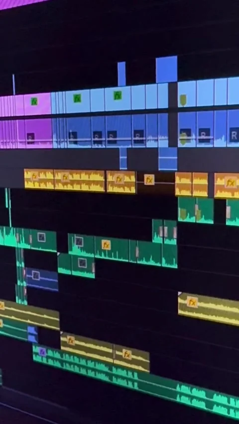 Video editing timeline with different color clips Stock Footage 302091226