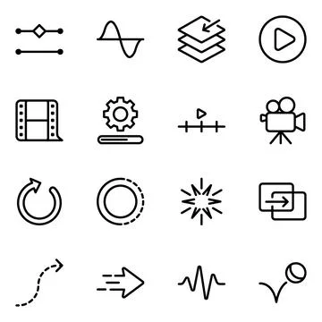 Video Editing Tools and Motion Graphics Line Icon Set Illustrazione stock