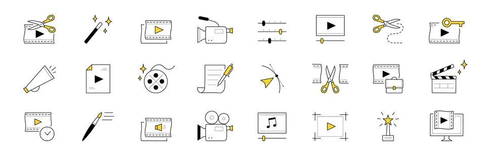 Video edition doodle icons vector elements set Stock Illustration