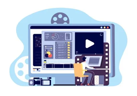 Video editor concept. Multimedia content production and footage editing. Making Stock Illustration
