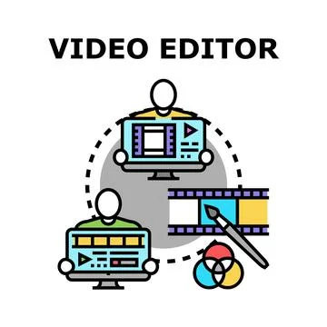 Video editor concept working on multimedia production Stock Illustration