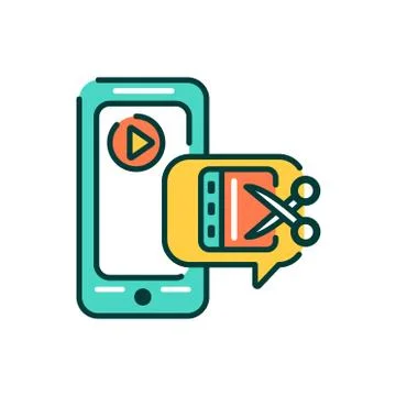 Video editor mobile application in smartphone color line icon. Pictogram for  Stock Illustration