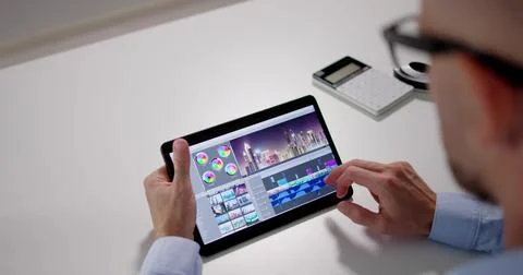 Video Editor Or Designer Using Editing Software Tech Foto stock