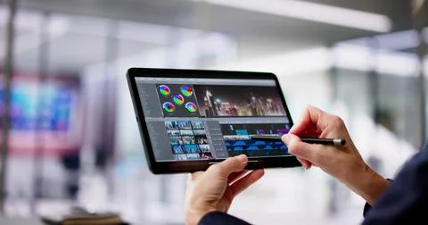 Video Editor Or Designer Using Editing Software Tech Foto stock