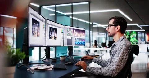 Video Editor Or Designer Using Editing Software Tech Foto stock