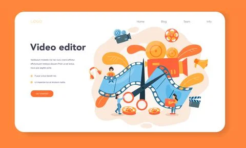 Video editor or designer web banner or landing page. Artist create Stock Illustration