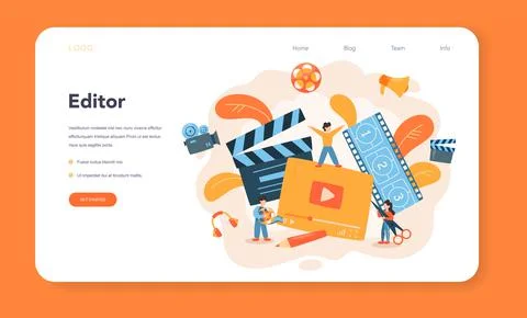 Video editor or designer web banner or landing page. Artist create Stock Illustration