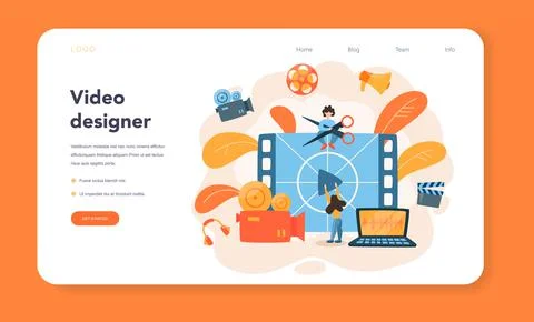 Video editor or designer web banner or landing page. Artist create Stock Illustration