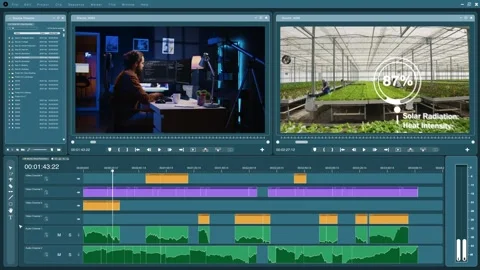 Video editor software interface used for professionally retouching clips Stock Footage 318230304