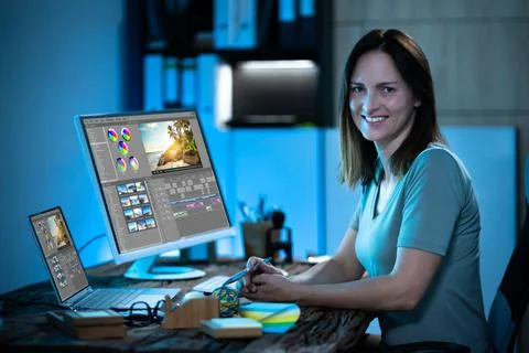 Video Editor Using Software For Edit 스톡 사진