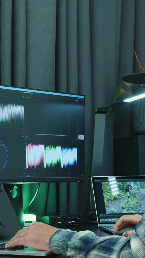 Video editor using video color correction post production program.Vertical video Video stock 293778134