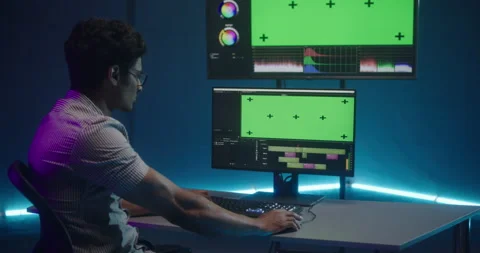 Video editor at work in editing room Stock Footage 134066217