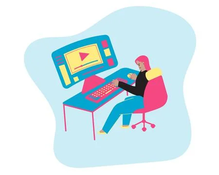 A Video Editor Working on computer Illustration Illustrazione stock