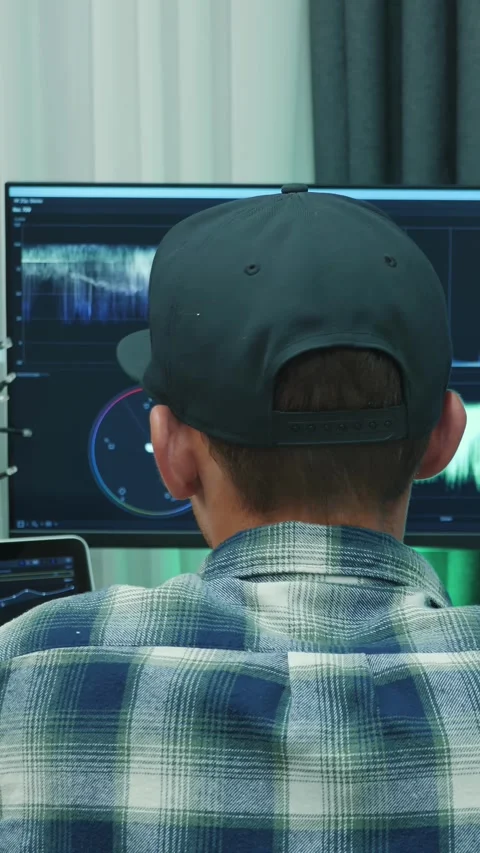 Video editor working with footage using color correction program. Vertical video Stock Footage 311259702