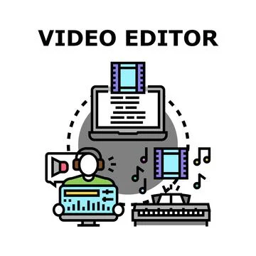 Video editor working with sound and visual content Stock Illustration