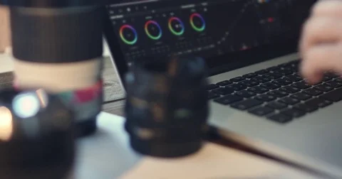 Video editor works with footage Stock Footage 79901136