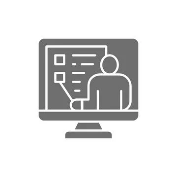 Video education, webinar, web conference, online support grey icon. イラスト素材