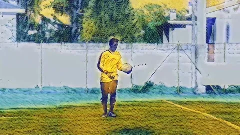 Video effect of a goalkeeper who throws the ball during a game Stock Footage