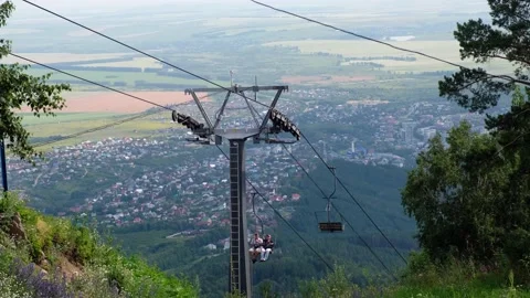 Video of elevator on mount Tserkovka near Altai resort Belokurikha Stock Footage 148126830