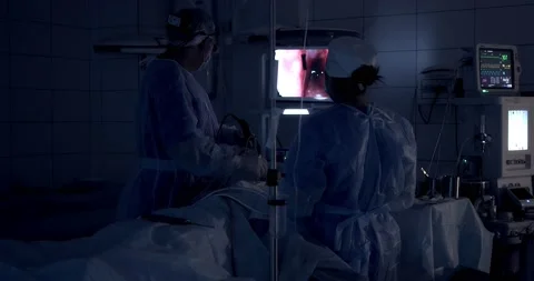 Video endoscopy of ENT organs to a patient under anesthesia, removal of adenoids Stock Footage 199600322