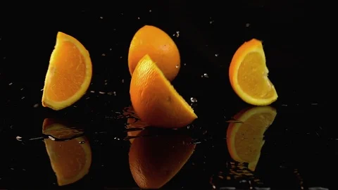 Video of falling oranges in real slow motion Stock Footage 87345182