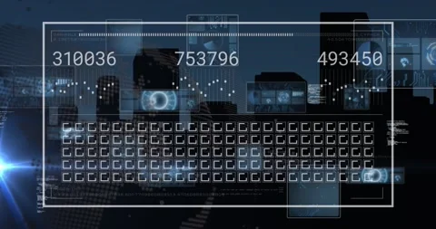 The video features animation of data processing with a spinning globe in the Video stock 328588563