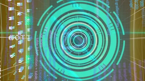 The video features a animation of text, scope scanning and data processing on Video stock 312898938