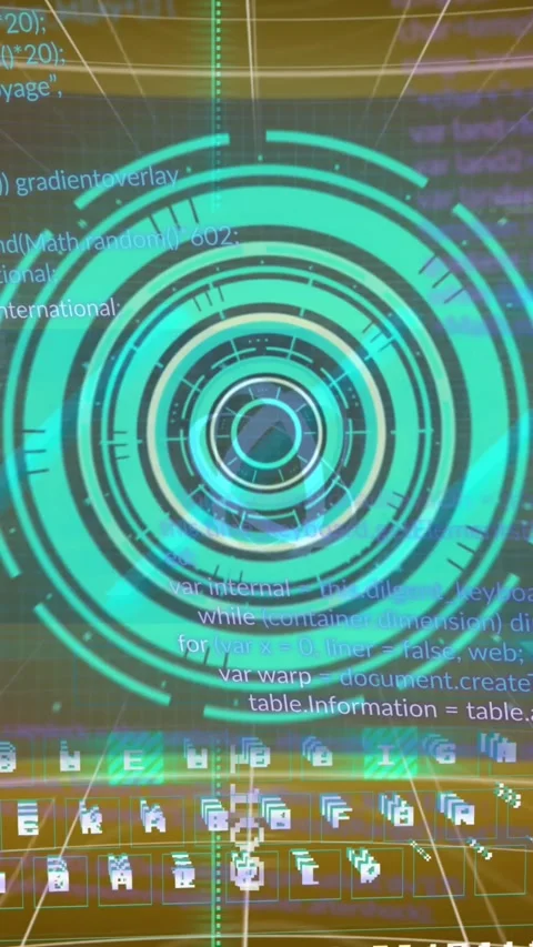 The video features a animation of text, scope scanning and data processing on Video stock 321788261
