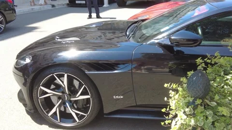 This video features an Aston Martin DBS parked in front of the Hotel de Paris in Stock Footage 280931104