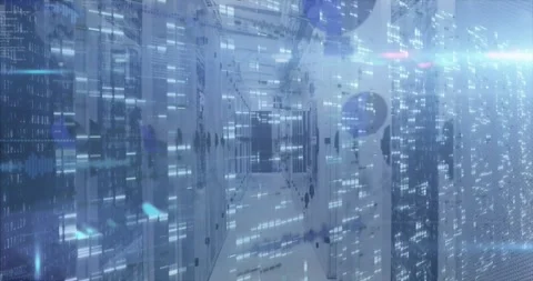 This video features a digital animation of data processing against a black Video stock 330175006