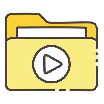 Video file folder icon. Yellow folder icon with play button inside. Simple .. Stock Illustration