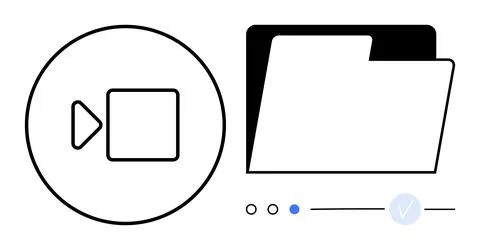Video file icon, folder for documents, loading indicator with blue dot, and v 스톡 일러스트