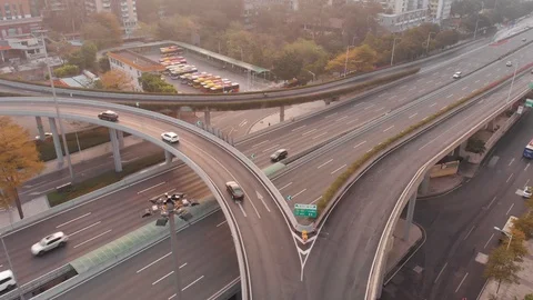 Video filming from the air. The span over the multi-level road junction. Stock Footage 102586710